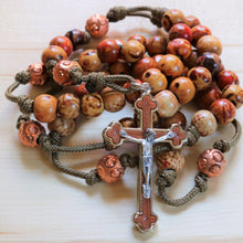 Load image into Gallery viewer, Brown Paracord Wood Multicolored Beads Rosary
