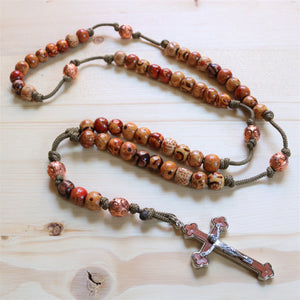 Brown Paracord Wood Multicolored Beads Rosary