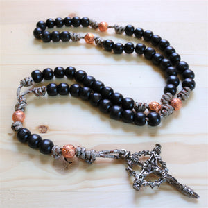 Camo Paracord Wood Black Beads Rosary