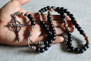 Camo Paracord Wood Black Beads Rosary