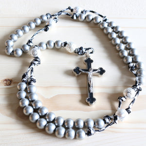 Harmony Black Paracord Gray Steel Silver Beads Rosary