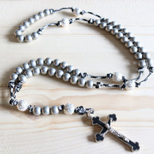 Load image into Gallery viewer, Harmony Black Paracord Gray Steel Silver Beads Rosary
