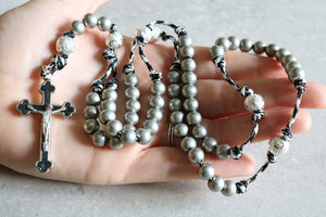 Harmony Black Paracord Gray Steel Silver Beads Rosary