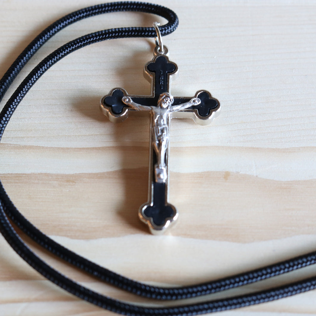 Black Cloverleaf Crucifix on Paracord