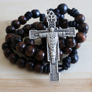 Black Paracord Brown & Black Wood Beads Rosary