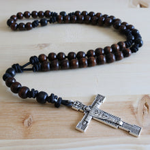 Load image into Gallery viewer, Black Paracord Brown &amp; Black Wood Beads Rosary