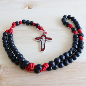 Red Paracord Black Wood Beads Rosary