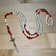 Load image into Gallery viewer, Red Paracord - Cream Acrylic Cross &amp; Steel Gold Bead Rosary