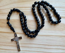 Load image into Gallery viewer, XL All Black Paracord Wood Bead Rosary