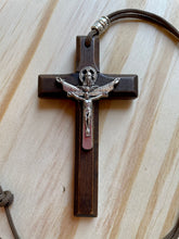 Load image into Gallery viewer, Brown Trinity Wood Cross on Paracord