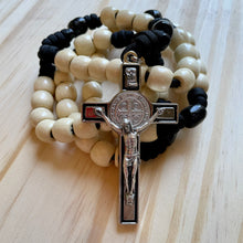 Load image into Gallery viewer, XL Cream &amp; Black Paracord Wood Bead Rosary