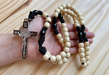 Load image into Gallery viewer, XL Cream &amp; Black Paracord Wood Bead Rosary