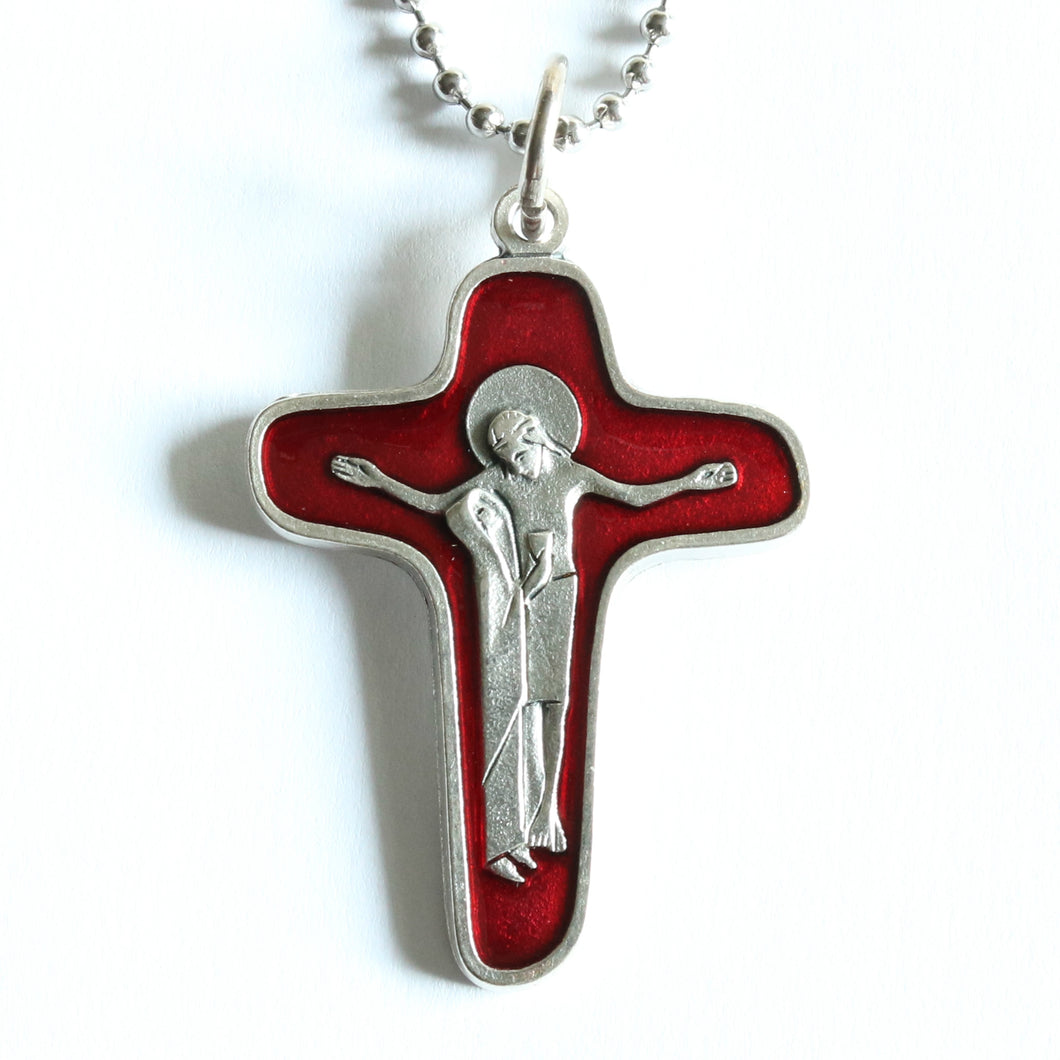 Red Enamel Christ with Mary Crucifix  - Men