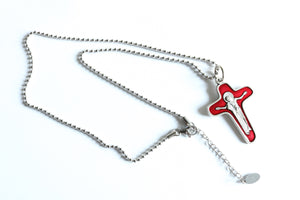 Red Enamel Christ with Mary Crucifix  - Men