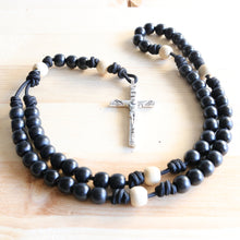 Load image into Gallery viewer, Black Paracord Black/Natural Wood Beads Rosary