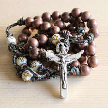 Load image into Gallery viewer, Camo Paracord Copper Steel Beads &amp; Cross Rosary