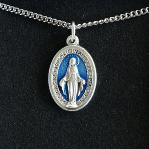 Blue Miraculous Medal Necklace and Dangle Earrings Set