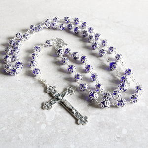 Blue Metal Capped Rosary