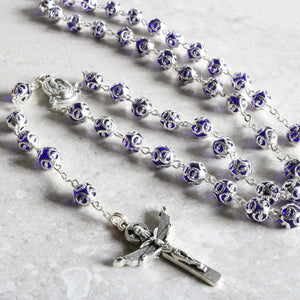 Blue Metal Capped Rosary