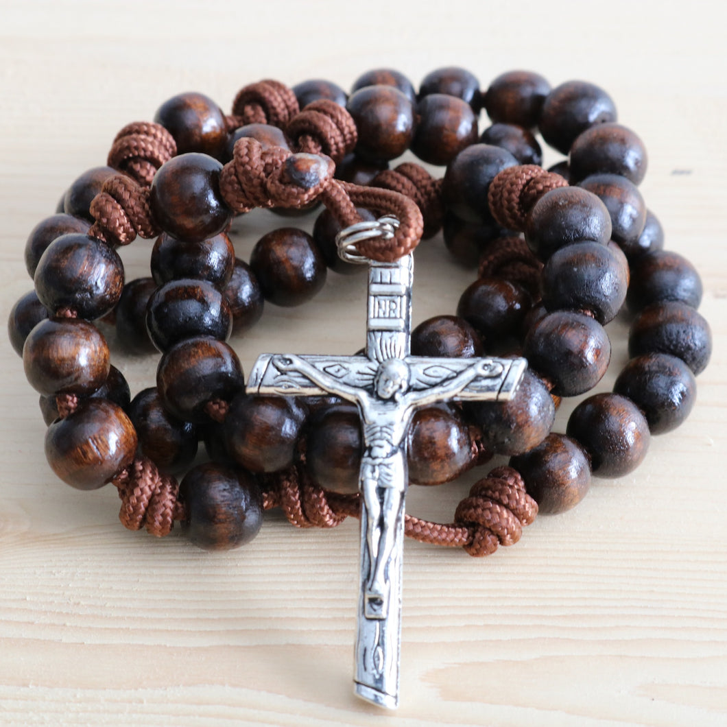 All Brown Paracord Wood Beads Rosary
