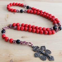 Load image into Gallery viewer, Red Camo Paracord Red Wood Beads Rosary