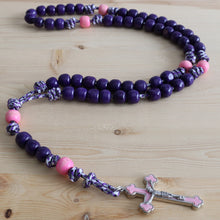 Load image into Gallery viewer, Purple Camo Paracord Purple/Pink Wood Beads Rosary