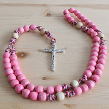 Load image into Gallery viewer, Pink Camo Paracord Pink/Natural Wood Beads Rosary