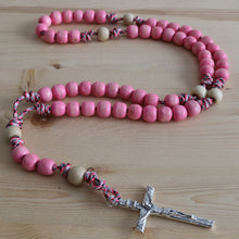 Load image into Gallery viewer, Pink Camo Paracord Pink/Natural Wood Beads Rosary