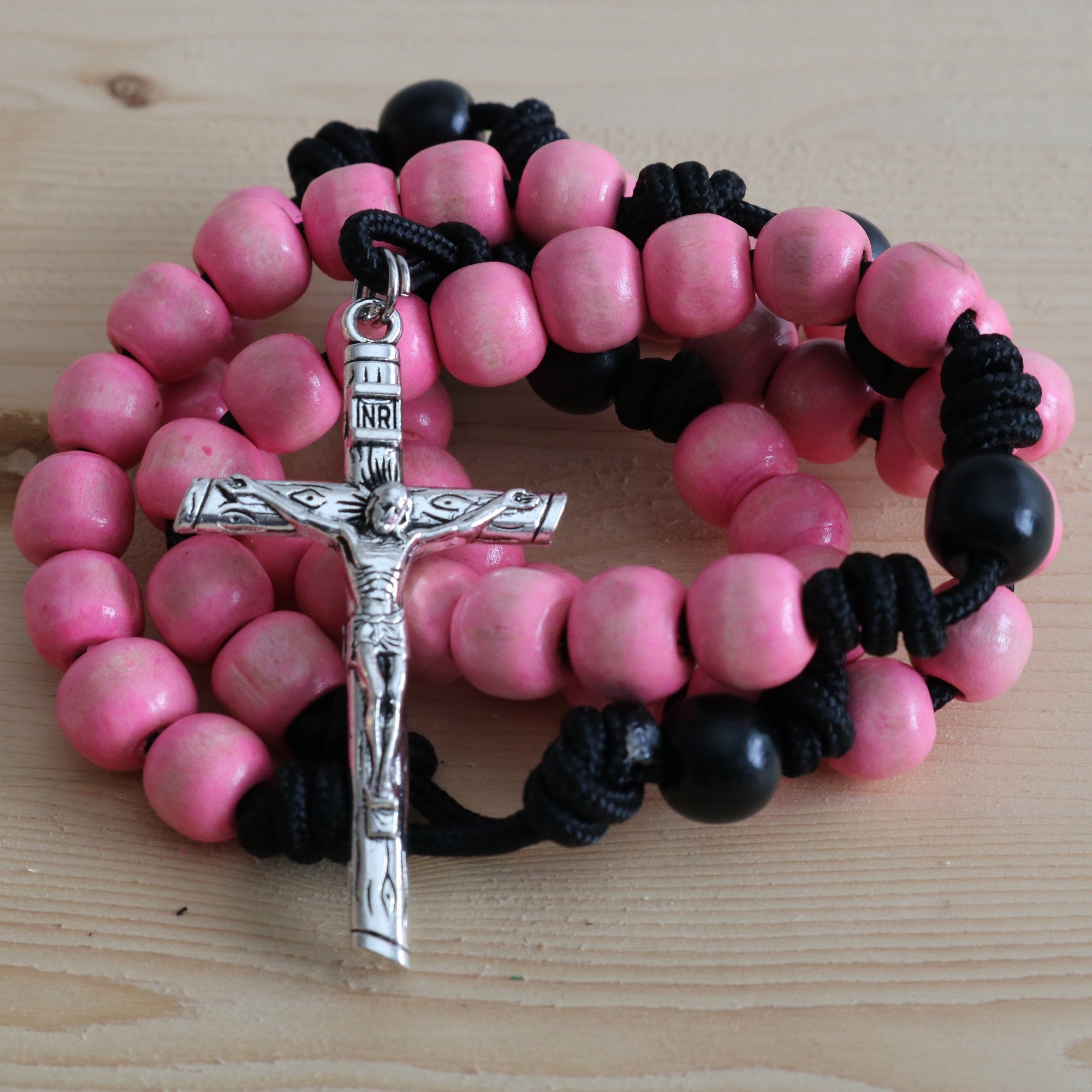 Black & Red Paracord Black & Red Wood Beads Rosary – Catholic Mercy