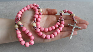 Pink Camo Paracord Pink/Natural Wood Beads Rosary