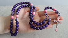 Load image into Gallery viewer, Purple Camo Paracord Purple/Pink Wood Beads Rosary