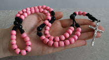 Load image into Gallery viewer, Black Paracord Pink/Black Wood Beads Rosary