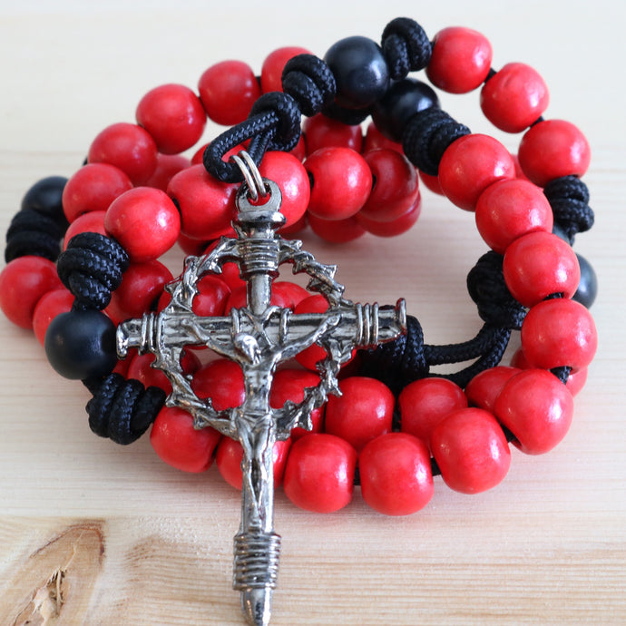 Black Paracord Red/Black Wood Beads Rosary