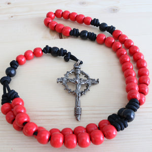 Black Paracord Red/Black Wood Beads Rosary