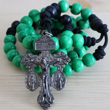 Load image into Gallery viewer, Black Paracord Green/Black Wood Beads Rosary