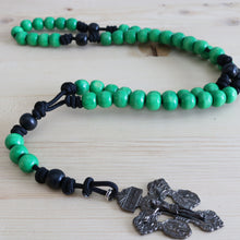 Load image into Gallery viewer, Black Paracord Green/Black Wood Beads Rosary