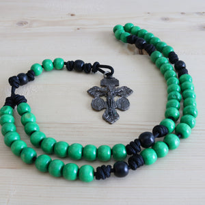 Black Paracord Green/Black Wood Beads Rosary