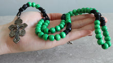 Load image into Gallery viewer, Black Paracord Green/Black Wood Beads Rosary