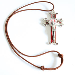 Large Unique Red St Benedict Crucifix - Paracord