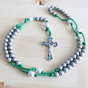 Green Steel Gray Beads Rosary