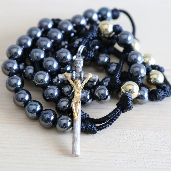 Black & Gold Steel Bead Rosary
