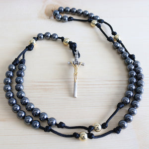 Black & Gold Steel Bead Rosary