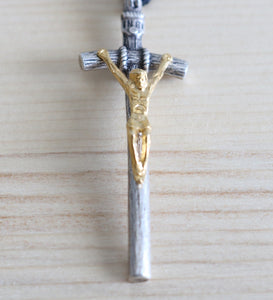 Purple Paracord - Cream Acrylic Cross & Steel Gold Bead Rosary