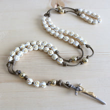 Load image into Gallery viewer, Cream Acrylic Cross &amp; Steel Gold Bead Rosary