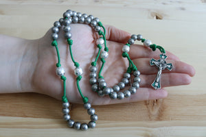 Green Steel Gray Beads Rosary