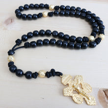 Load image into Gallery viewer, Black Paracord Wood Gold Beads Rosary