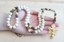 Load image into Gallery viewer, Camo Paracord Natural Wood Gold Beads Rosary