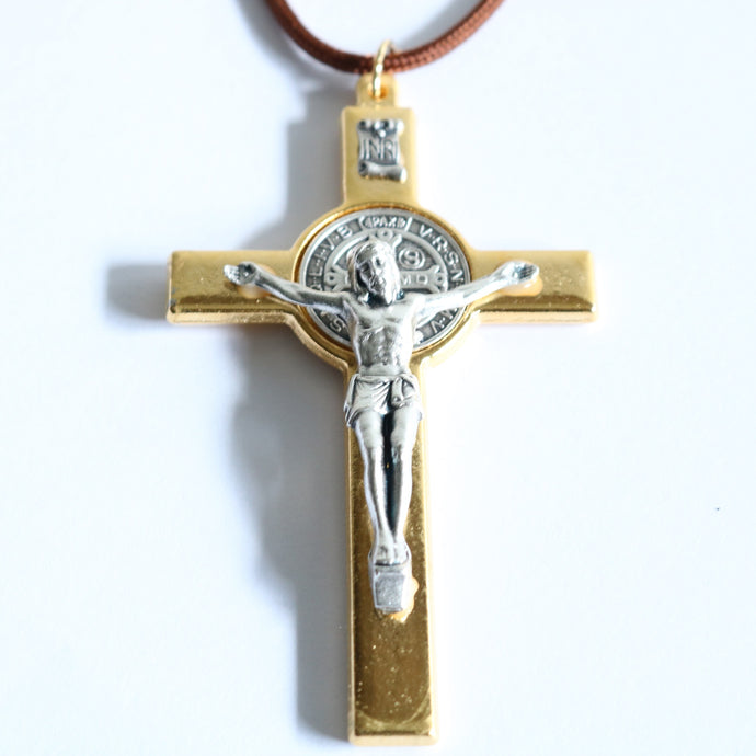 Large St Benedict Gold Crucifix - Paracord