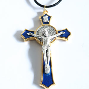 Large St Benedict Blue Crucifix - Paracord