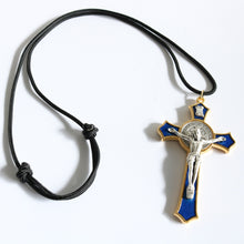 Load image into Gallery viewer, Large St Benedict Blue Crucifix - Paracord